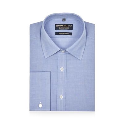 Blue dobby square print tailored fit shirt